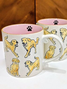 2 New Yellow Lab Golden Retriever Dog Paw Day Mug Cup